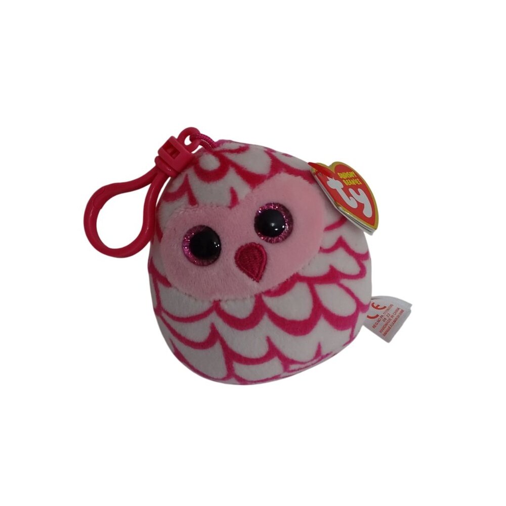 Ty Squishy Beanie Pinky Owl Plush Keychain Clip Stuffed Animal Plush Soft Toy 3"
